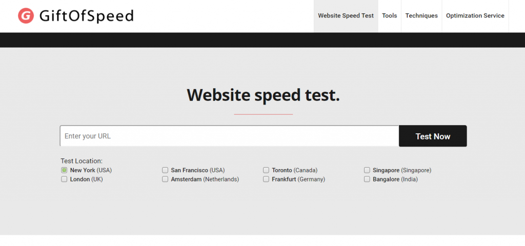 Kiểm tra tốc độ website bằng GiftOfSpeed