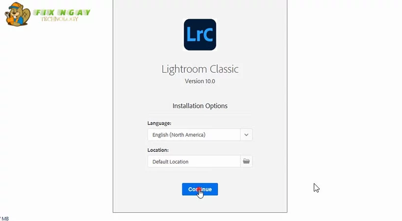 Lightroom classic rồi chọn Continue