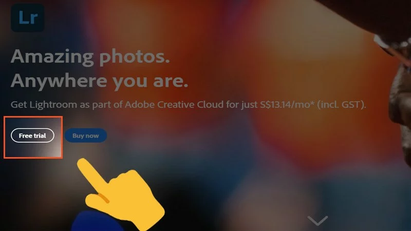 Truy cập vào web chính thức của Adobe để tải Lightroom Download, chọn mục Free Trial